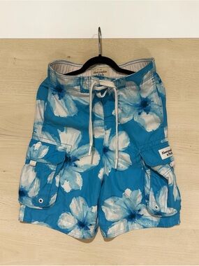 Abercrombie & Fitch Turquoise Blue Floral Cargo Swim Shorts
